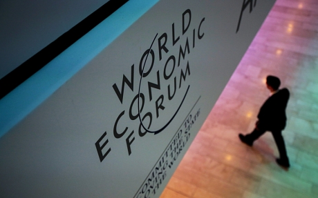 A WEF logo sits on display in a hall inside the Congress Center ahead of the World Economic Forum (WEF) in Davos, Switzerland, on Tuesday, Jan. 19, 2016. World leaders, influential executives, bankers and policy makers attend the 46th annual meeting of the World Economic Forum in Davos from Jan. 20 - 23. Photographer: Jason Alden/Bloomberg