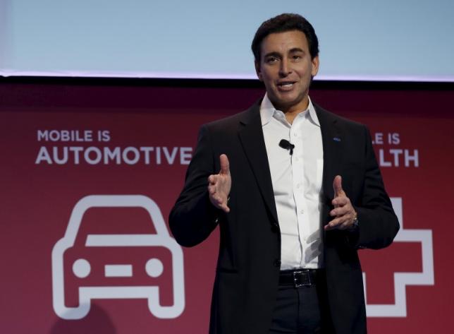 Mark Fields, President and CEO of Ford, delivers a keynote speech during the Mobile World Congress in Barcelona, Spain February 22, 2016. REUTERS/Albert Gea