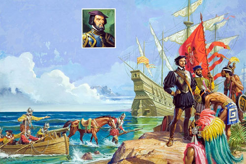 Spaniard Hernando Cortes (1485-1547)  landed at Tabasco in March 1519. 