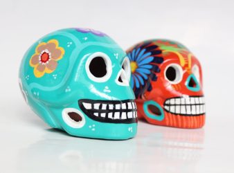 close up photo of painted skulls